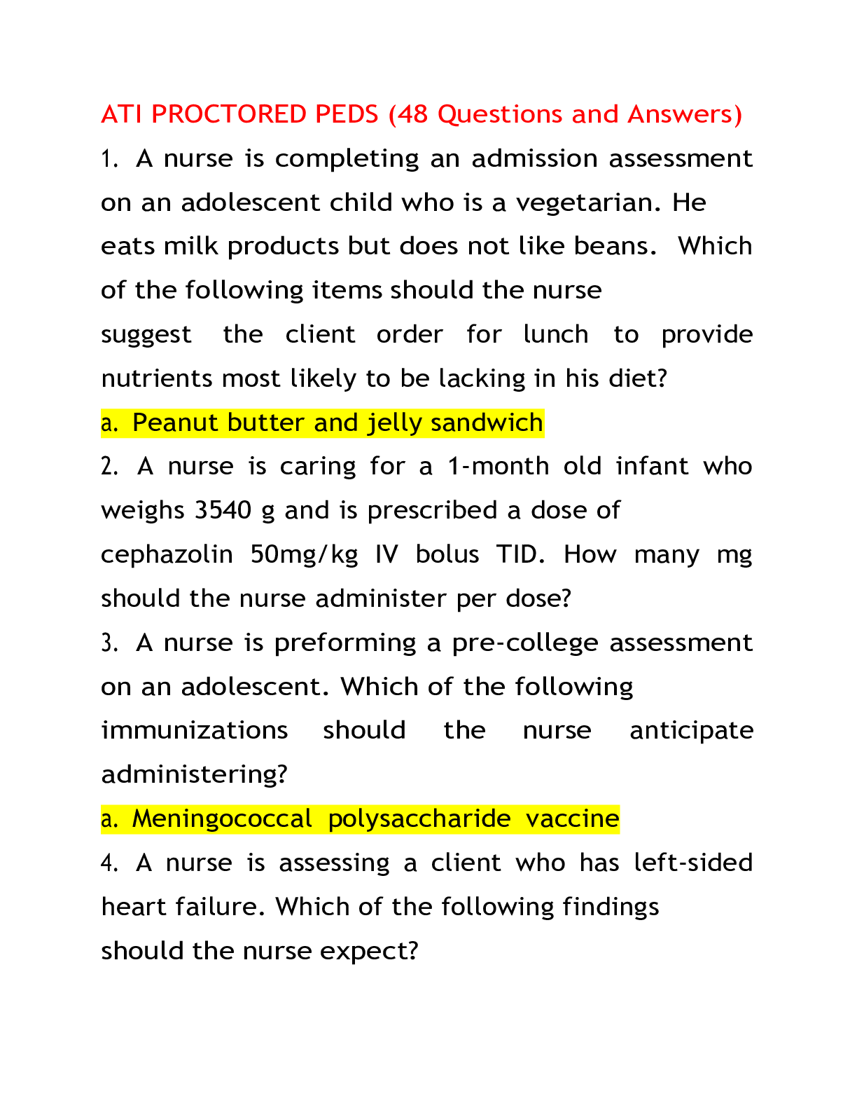 Preview image for NURS 307| ATI PROCTORED PEDS TEST(48 QUESTIONS AND ANSWERS)